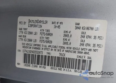 2006 Dodge Ram 1500 Slt/Trx4 Off Road/Sport из США, поврежденный, VIN 1D7HU18246S552073